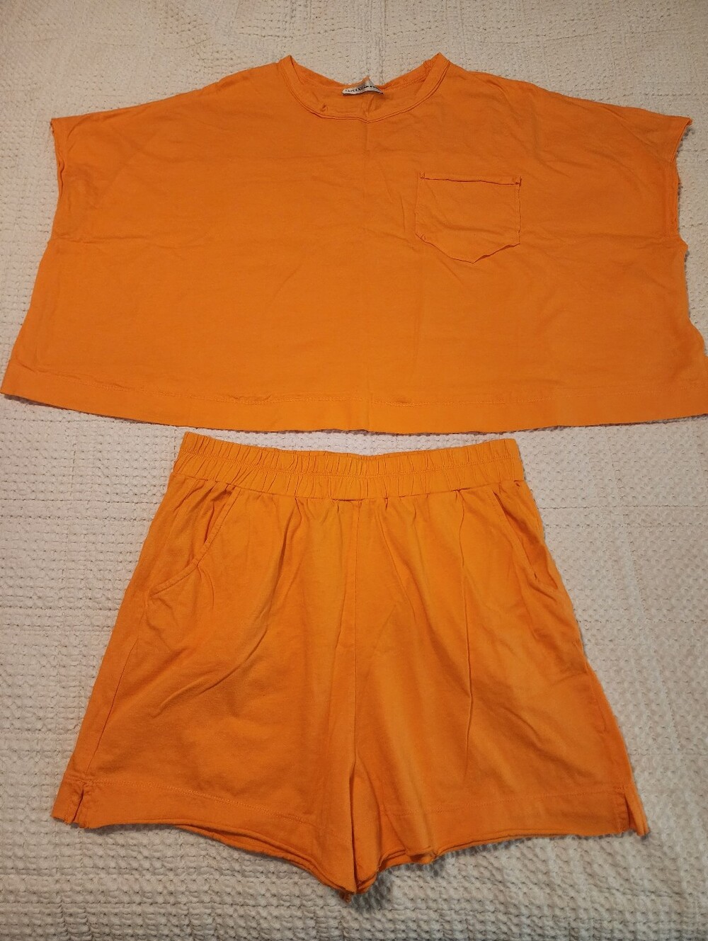 Zenana Orange Cotton Women's 2 Piece Shorts Outfit Sz L NWOT Elastic Waist Soft